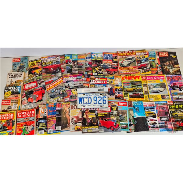 Variety of Car Magazines (60) & B.C. License Plate : Titles Incl. - Auto Craftsman - Super Chevy - C