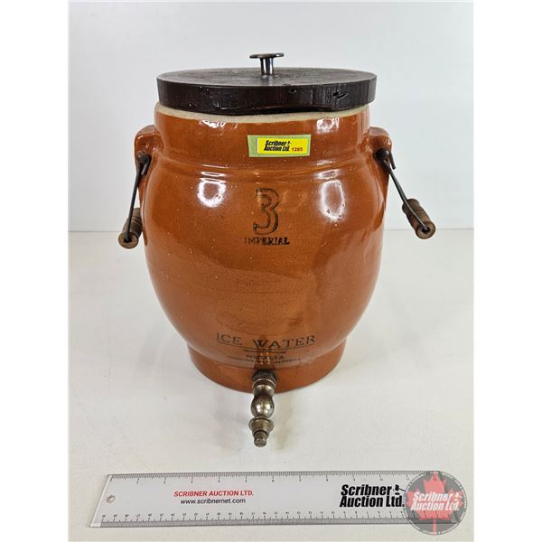 Medalta 3 Gal Imperial ICE WATER Crock with Spigot (Custom Wood Lid) (14"H)