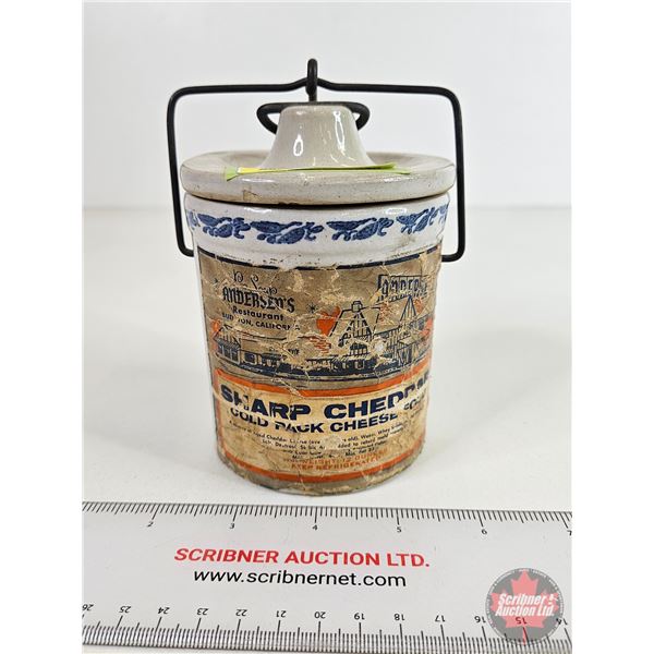 Crock Jar "Pea Soup Andersen's Restaurant" (Paper Label "Shar Cheddar Cold Pack Cheese") (5"H)