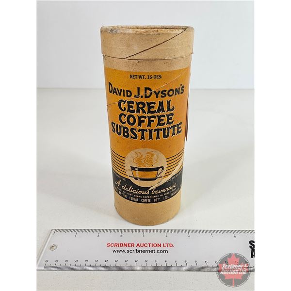 "David J. Dyson's" Cereal Coffee Substitute in Cardboard Canister (War Era) (8-3/8"H x 3-1/2"Dia)