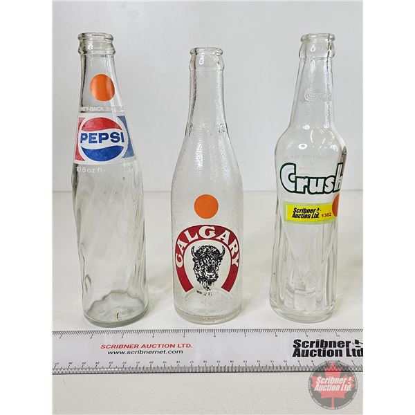 Bottles (3) (Clear) : - Pepsi-Cola - Calgary - Crush (Tallest Measures 9-1/2"H)