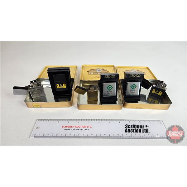 Cigar Boxes (3) "RITMEESTER" & Promotional Zippo Items (6) : Lighters (4) & Tape Measures (2) (Each 