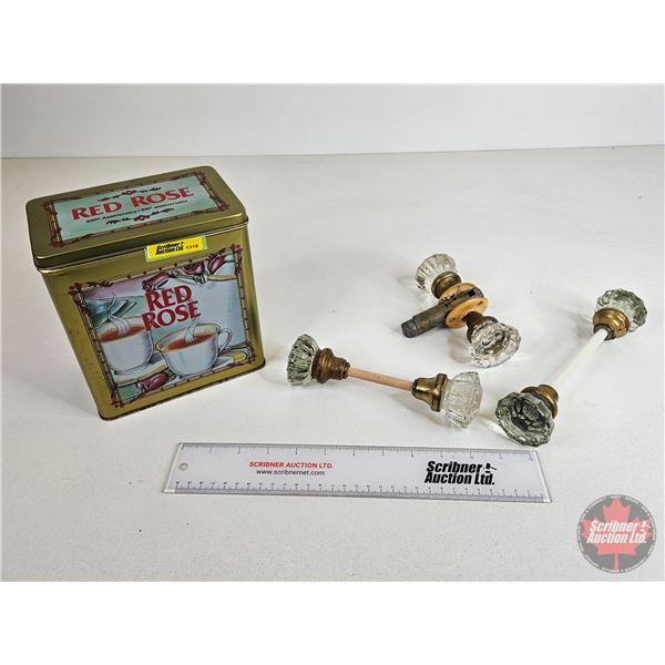 Glass Door Knobs : Red Rose Tea Tin 100th Anniversary (Tin Measures: 7"H x 6-1/2"W x 4-1/4"D)