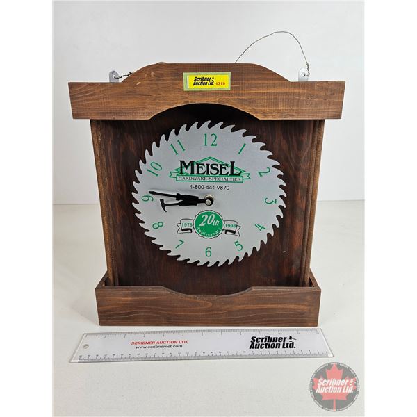 Promotional Clock MEISEL Hardware (Batt Op) (Mounted in Wooden Frame) (Wood Frame Measures: 13-1/4"H
