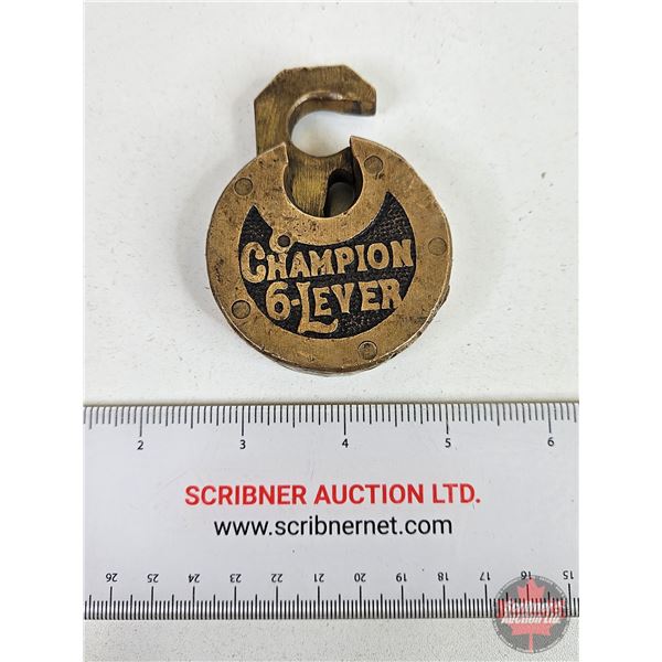 Brass Pad Lock "CHAMPION 6-LEVER" (2-1/4"Dia) (No Key - Open)