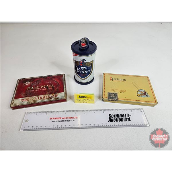 Collector Combo : Cig Tins (2) & Desk Lighter "Old Vienna" (Lighter Measures: 5-1/2"H)