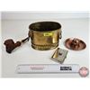Image 1 : Collector Combo: Brass Lion Head Jardiniere, Avon Pipe, Coppercraft Hat Ashtray, Cigarette Case (Jar