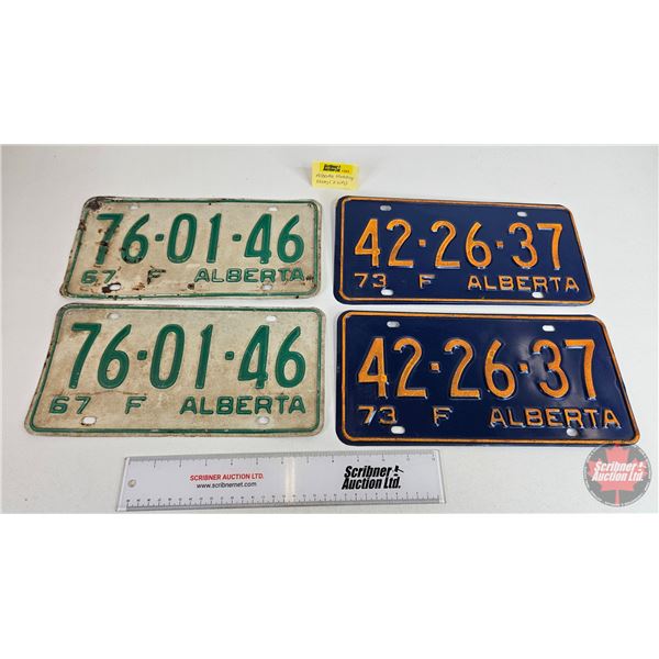 Alberta Lic Plates (4) : 2 Matching Sets - 1967 Set - 1973 Set (All 6" x 12")