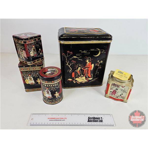 Tins (5) (Oriental) (Largest Measures: 10-1/2"H x 9"W x 6-1/2"D)