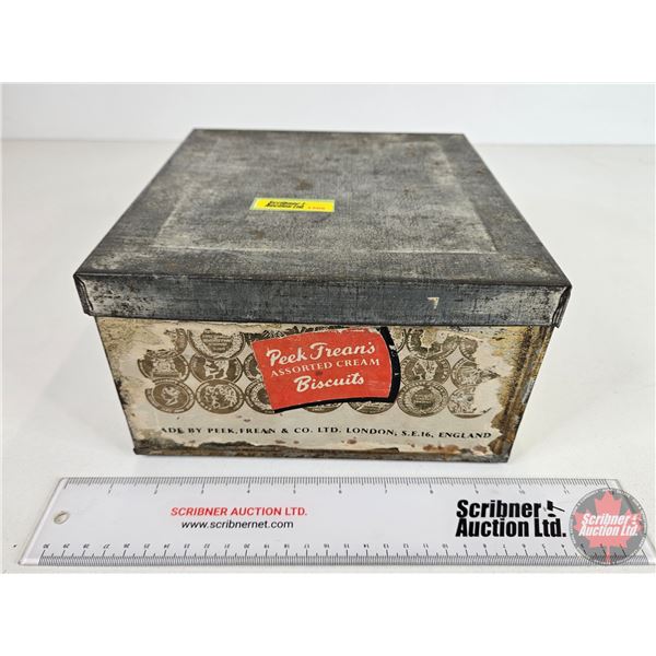 PEEK FREANS Biscuit Tin (Paper Label) (5"H x 9-1/2"W x 8-3/4"D)