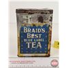 Image 2 : BRAID'S BEST BLUE LABEL TEA Tin  (5-3/4"H x 4"W x 4"D)