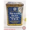 Image 4 : BRAID'S BEST BLUE LABEL TEA Tin  (5-3/4"H x 4"W x 4"D)