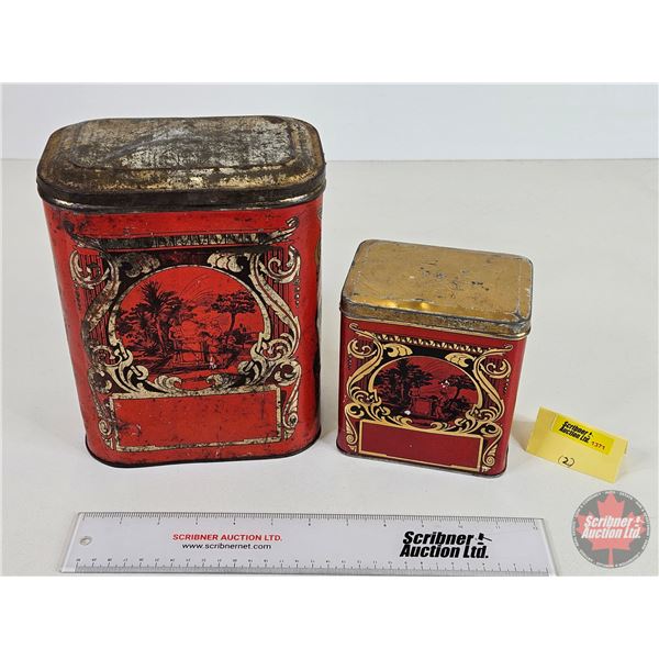 Vintage Tea Tins (2) : MacDonald's Mfg Co. Limited (Largest Measures: 9"H x 7"W x 4-3/4"D)