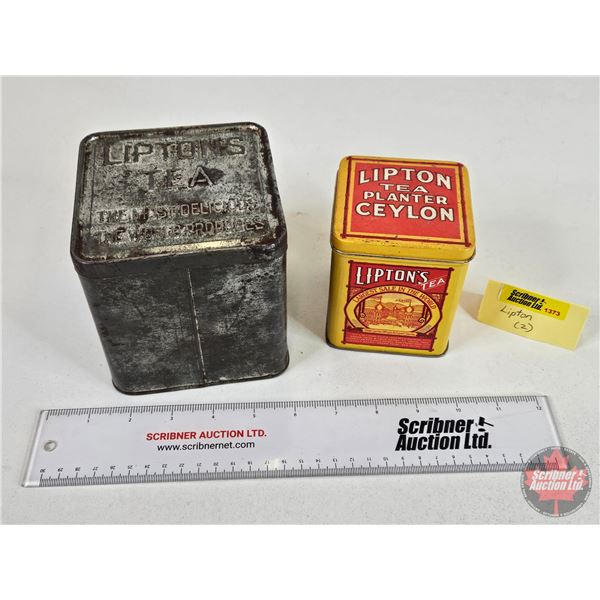 LIPTON Tea Tins (2):  (Largest Measures: 4-3/4"H x 4-1/2"D x 4-1/2"D)