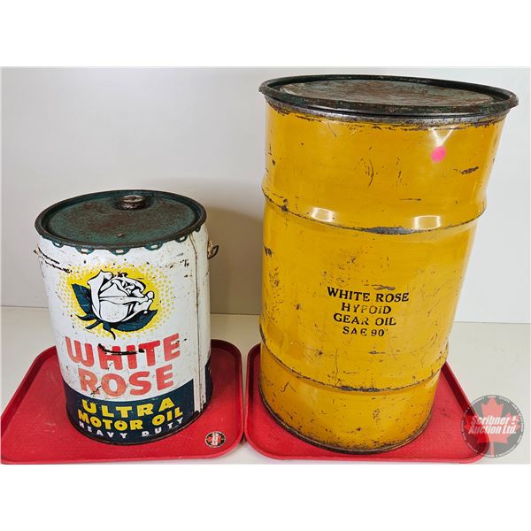 WHITE ROSE Gear Oil Drum & WHITE ROSE Five-Gallon Pail (Drum Measures: 23-1/2"H x 14-1/2"Dia)
