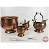 Image 2 : Coppercraft Grouping (4) : Skuttles (2), Kindling Bucket & Pot (Largest Measures: 9-1/2"H x 11-1/4"D