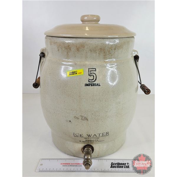 Medalta 5 Gal Imperial ICE WATER Crock with Spigot w/Lid (14-3/4"H)