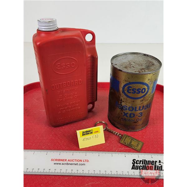 ESSO Combo (2): Outboard Motor Oil Bottle (FULL!) & Oil Can & Key Chain