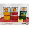 Image 2 : SHELL Oil Cans (3) : - Rotella T Heavy Duty Oil (Cardboard) - Rotella Oil (FULL!) - DONAX T-6 ATF (A