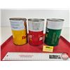 Image 5 : SHELL Oil Cans (3) : - Rotella T Heavy Duty Oil (Cardboard) - Rotella Oil (FULL!) - DONAX T-6 ATF (A