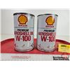 Image 2 : SHELL Oil Cans (2): Premium Aeroshell Oil W-100 (All Measure: 6-1/2"H x 4"Dia)