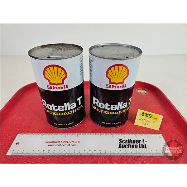 SHELL Oil Cans (2): Rotella T (All Measure: 6-1/2"H x 4"Dia)