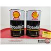 Image 2 : SHELL Oil Cans (2): Rotella T (All Measure: 6-1/2"H x 4"Dia)