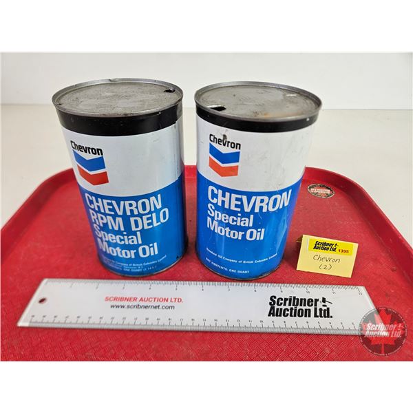 Chevron Special Motor Oil Cans (2) (All Measure: 6-1/2"H x 4"Dia)