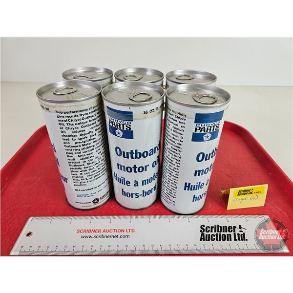CHRYCO Outboard Motor Oil Tins (6 pk) (All FULL !) (Each Measure: 6-1/4"H x 2-3/4"Dia)