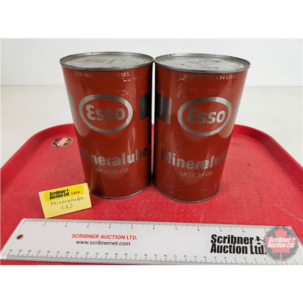 ESSO Mineralube Motor Oil Cans (2) : (6-1/2"H x 4"Dia)