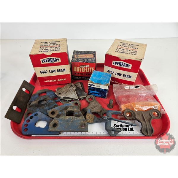 Vintage Farm / Auto Parts (Variety) : Incl. Headlamps (2); Distributor Cap; Rivets; Mower Knife Blad