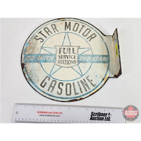 Star Motor Gasoline Double Side Flange Sign (Modern Reproduction) (12"Dia) (12-1/4" with Flange)