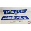 Image 1 : Street Signs (2): (w/Street Sign Cross Bracket) - FINK ST W - COBHAM AVE W (Both Measure: 6" x 30")