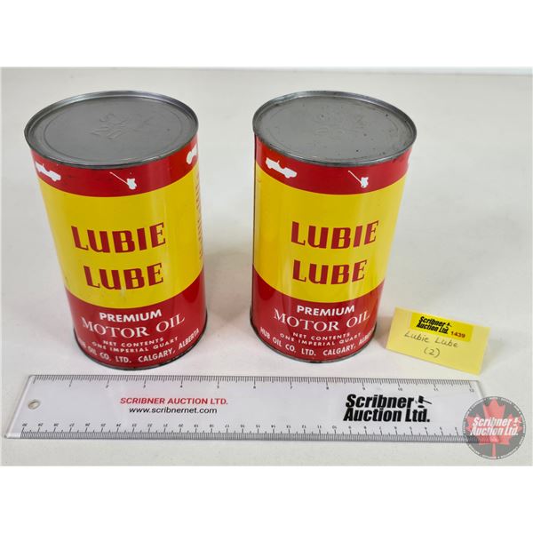 LUBIE LUBE Oil Cans (2) (Note: One is FULL !) (6-1/2"H x 4"Dia)