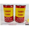 Image 4 : LUBIE LUBE Oil Cans (2) (Note: One is FULL !) (6-1/2"H x 4"Dia)