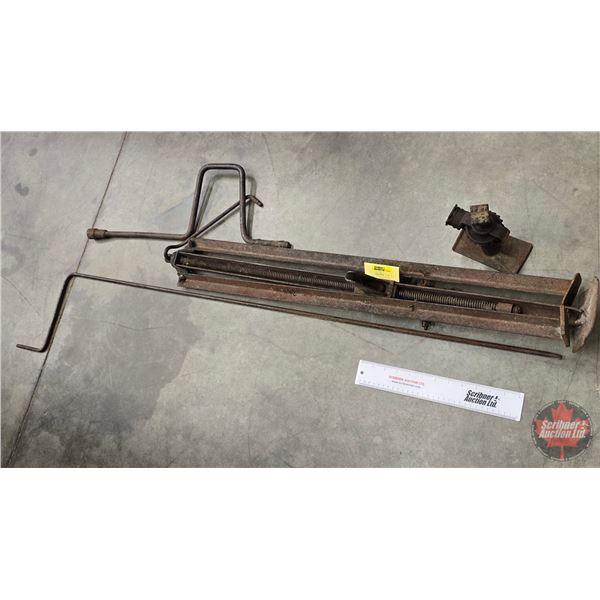 Tire Iron & Vintage Car Jacks (2) (Tri-Pod Jack Measures : 37-1/2"H)  (Note: Crank for Gear Jack is 