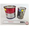 Image 5 : Oil / Grease Cans (2):  - Esso Wheel Bearing Grease (Partial Full) (6-1/4"H x 6-1/4"Dia) - Mobil 1 M
