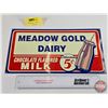 Image 1 : Single Side Tin Sign : MEADOW GOLD DAIRY CHOCOLATE FLAVORED MILK 5¢ (Embossed) (1993 Desperate Sign 