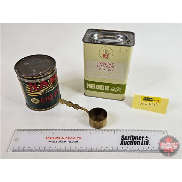 NABOB Collector Combo (3): - Scoop - Coffee Tin - Poultry Seasoning Tin (Paper Label) (6"H x 4"W x 2