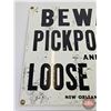 Image 2 : Single Side Porcelain Quality Reproduction Sign : BEWARE PICKPOCKETS AND LOOSE WOMEN NEW ORLEANS POL
