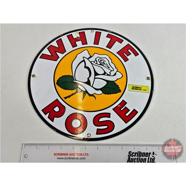 Single Sided Porcelain Quality Reproduction Round Sign : WHITE ROSE (12"Dia)