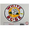 Image 1 : Single Sided Porcelain Quality Reproduction Round Sign : WHITE ROSE (12"Dia)