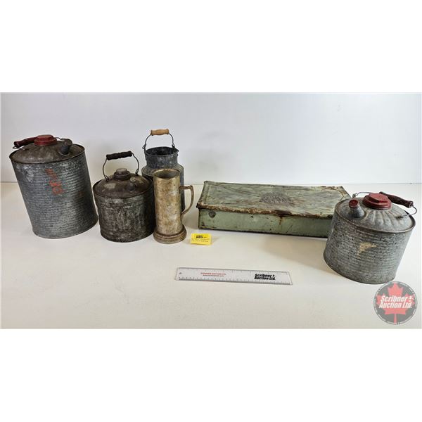 Variety Galvanized Jugs; Stein & IHC Metal Box (IHC Box Measures: 4"H x 22"L x 10"D)