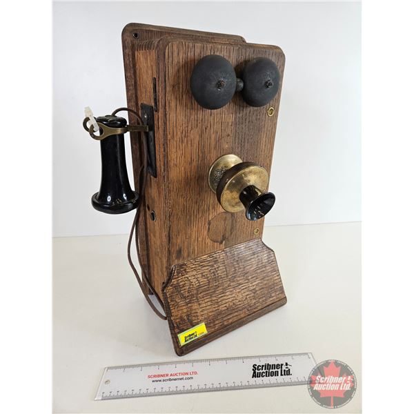 Antique Wood Box Telephone (19"H x 13-1/2"W x 9"D)