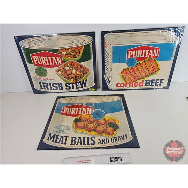 Indoor Grocery Store Display Promotional Sign Ads (3) PURITAN (Each Measures: 17" x 20")