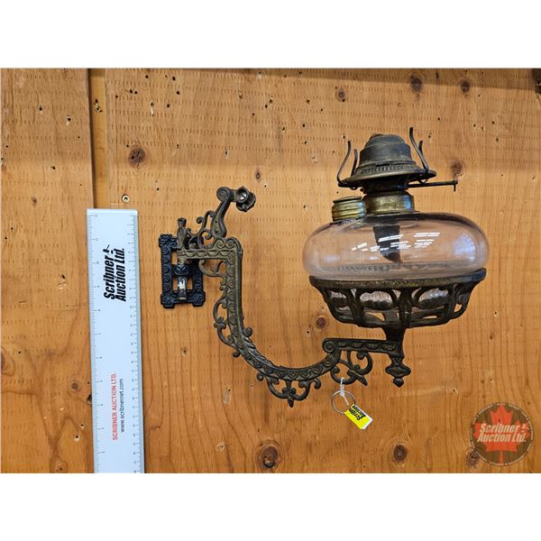 Coal Oil Lamp with Wall Mount Cast Iron Bracket  (Bracket Measures from Wall 12")