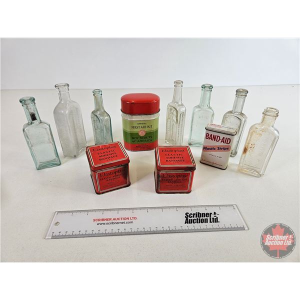 Apothecary & First Aid Collector Combo (11) :  - (7) Bottles (Embossed) (Variety) - (1) Boy Scouts o