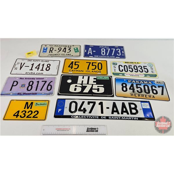 Foreign Lic Plates (10) (Variety) : Incl. Saint Marten; Aruba; Barbados; Belize; etc (Biggest Measur