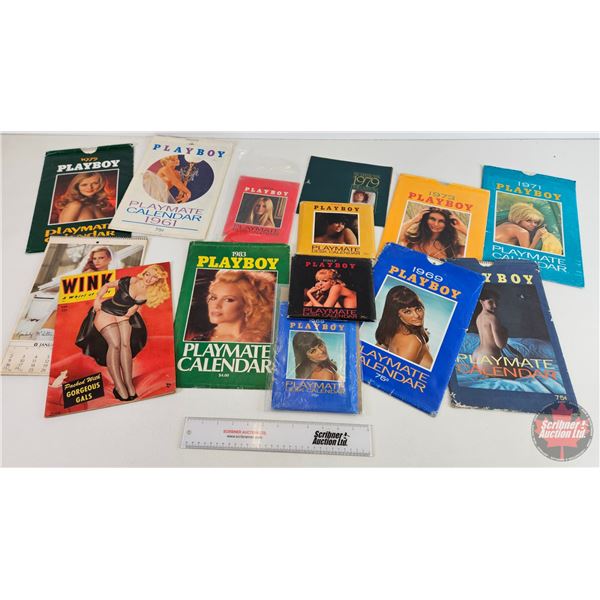 Vintage Playboy Calendars (12) : 1960's; 1970's; 1980's + Wink Magazine 1951