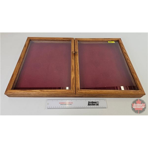 Oak Double Door Hanging Display Case (Total Measures: 18"H x 28"W x 2-1/8"D)